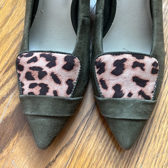 Anthropologie Seychelles Clear Cut Olive Green Suede Leopard Suede Heels - Picture 3 of 10